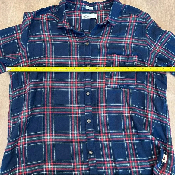 Hollister Boyfriend Fit Blue Red Green Plaid Flannel Button Down Shirt Sz L - Picture 8 of 9